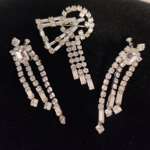 Sparkly Signed Jay Flex Sterling Crystal Brooch & Earrings Jewelry Set